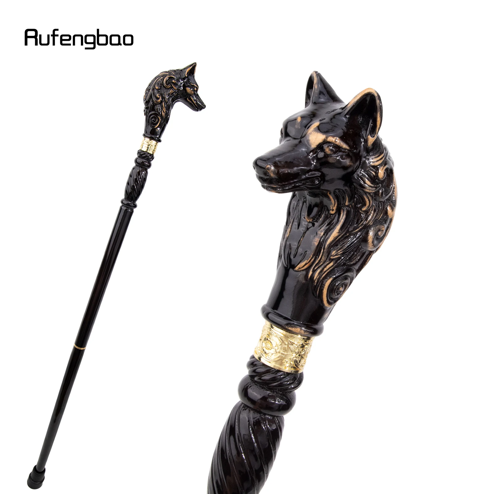 Wolf Head Black Wooden Fashion Walking Stick Decorative Vampire Cospaly Party Wood Walking Cane Halloween Mace Wand Crosier 95cm