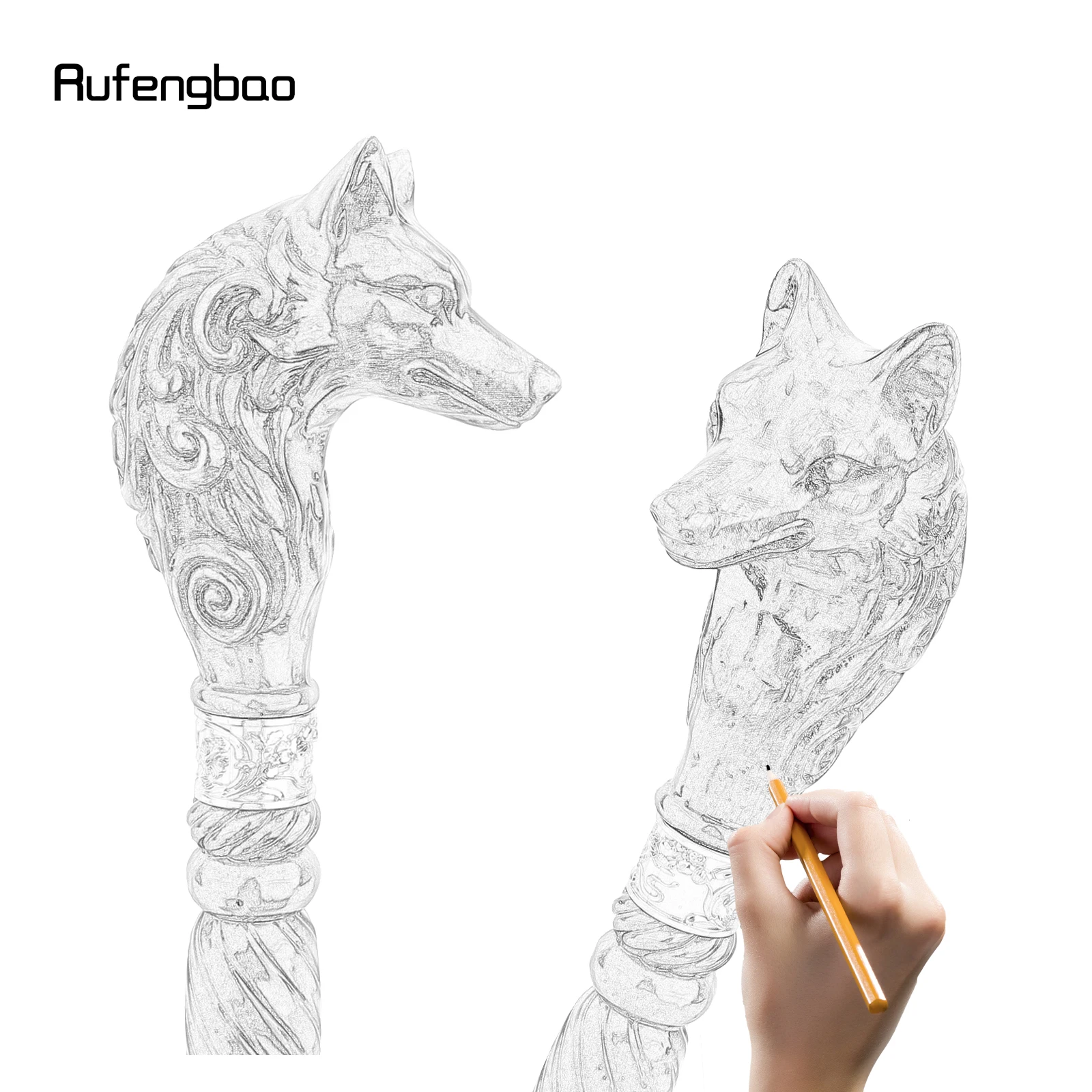 Wolf Head Black Wooden Fashion Walking Stick Decorative Vampire Cospaly Party Wood Walking Cane Halloween Mace Wand Crosier 95cm