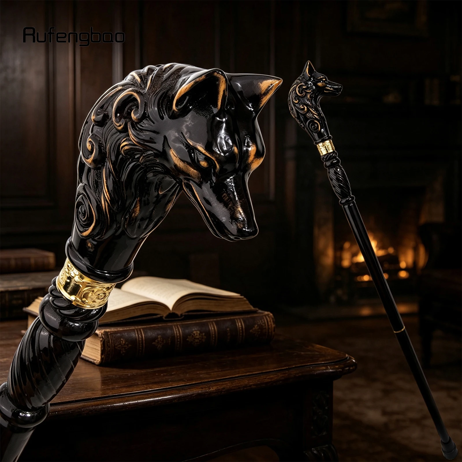 Wolf Head Black Wooden Fashion Walking Stick Decorative Vampire Cospaly Party Wood Walking Cane Halloween Mace Wand Crosier 95cm