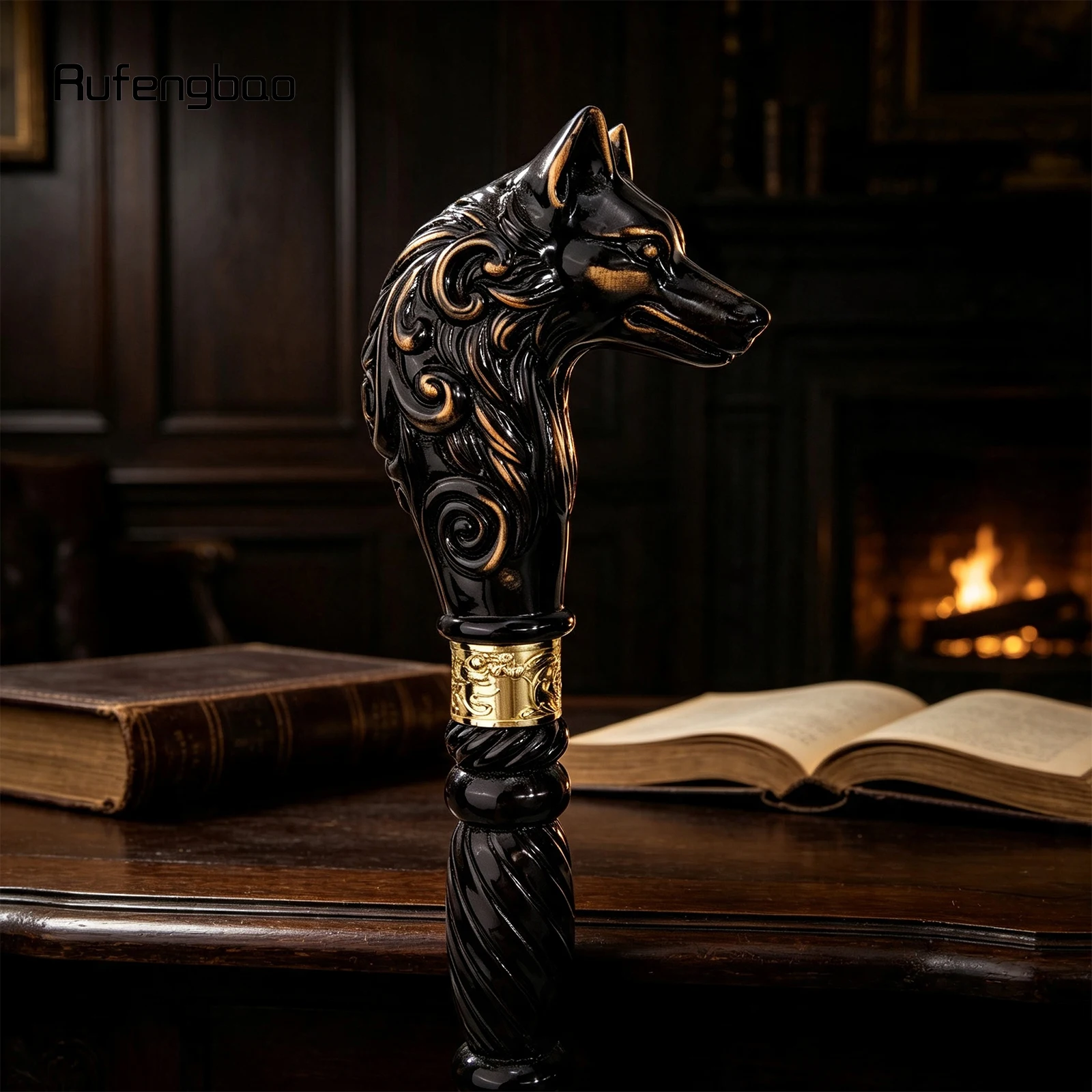 Wolf Head Black Wooden Fashion Walking Stick Decorative Vampire Cospaly Party Wood Walking Cane Halloween Mace Wand Crosier 95cm