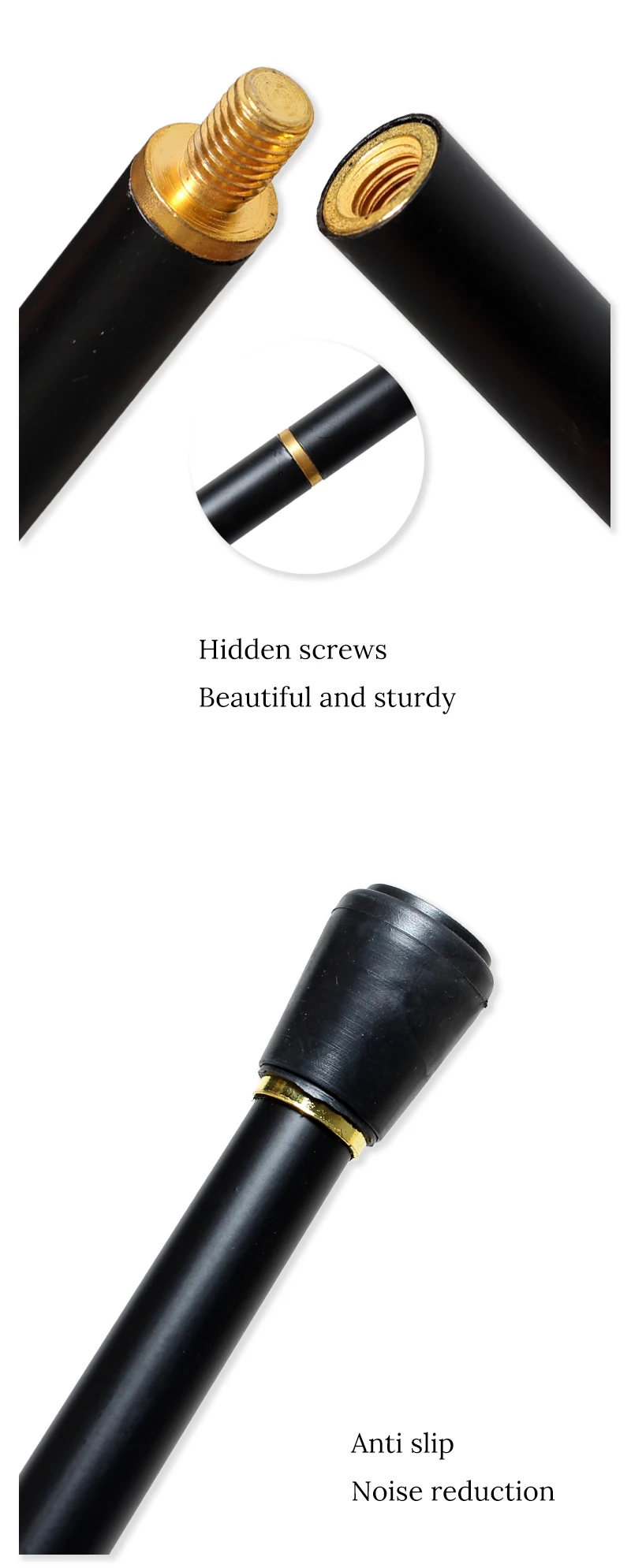 Victorian Black Gold Floral Carved Walking Cane with Detachable Handle Men Women Cosplay Prop Walking Stick