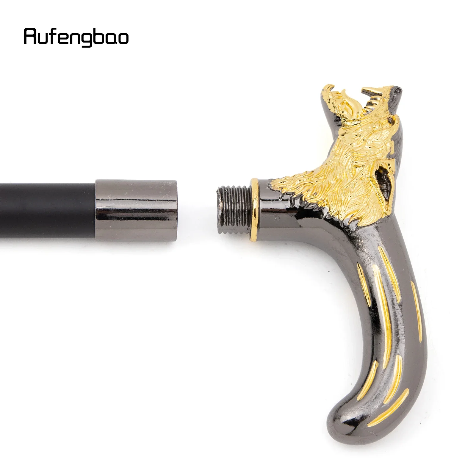 Golden Black Wolf Head Biting Walking Cane Fashion Decorative Stick Gentleman Performance  Cane 92cm  Performance Stage Cane
