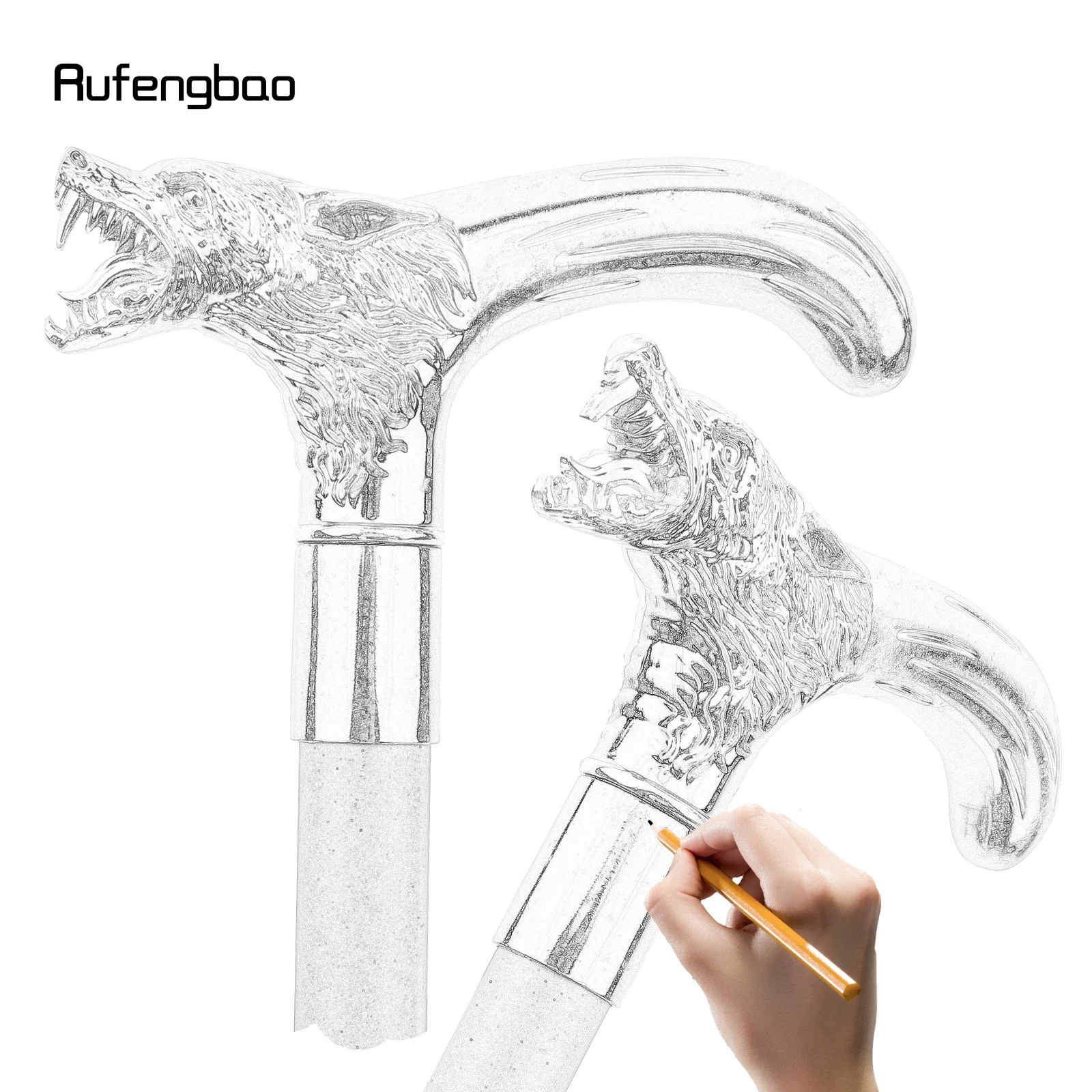 Golden Black Wolf Head Biting Walking Cane Fashion Decorative Stick Gentleman Performance  Cane 92cm  Performance Stage Cane