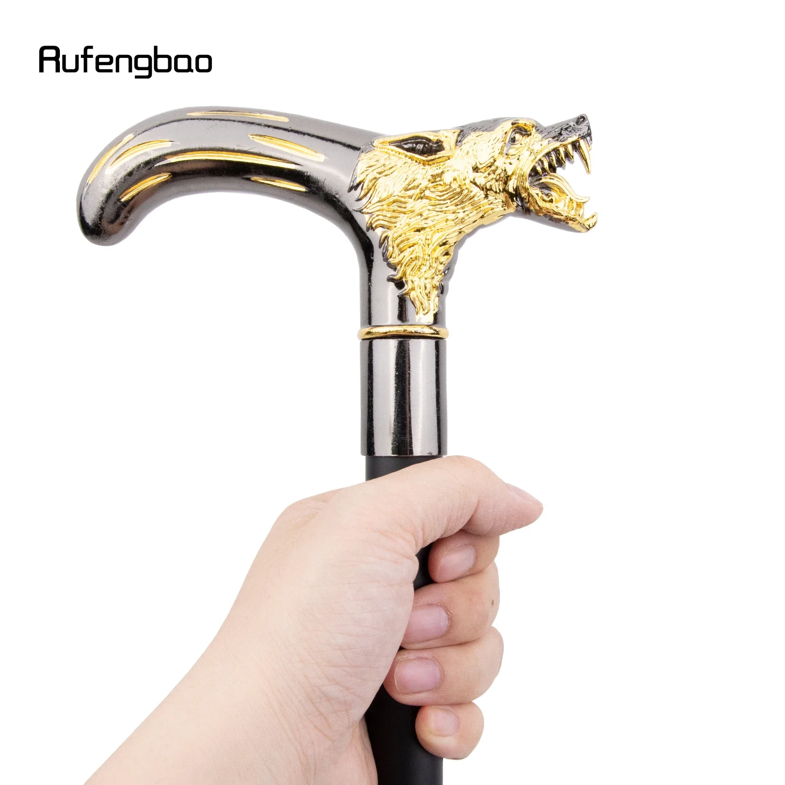 Golden Black Wolf Head Biting Walking Cane Fashion Decorative Stick Gentleman Performance  Cane 92cm  Performance Stage Cane
