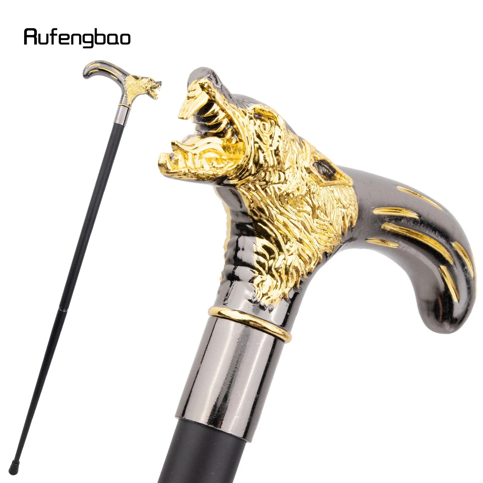 Golden Black Wolf Head Biting Walking Cane Fashion Decorative Stick Gentleman Performance  Cane 92cm  Performance Stage Cane