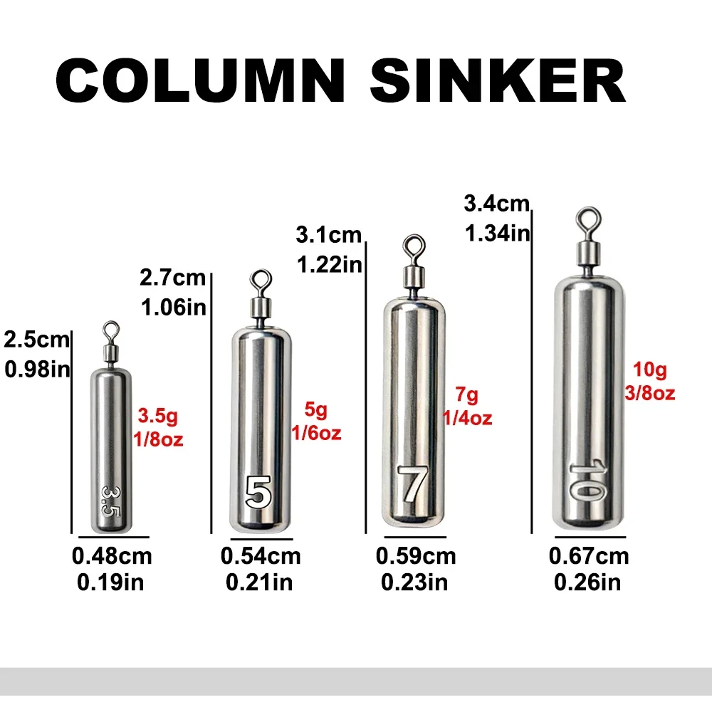 Fishing Weights 3.5-10g Swivel Sinkers Column & Drop Alloy Tackle Rig Pesca for Freshwater Saltwater 5-30Pcs Lure Accessories