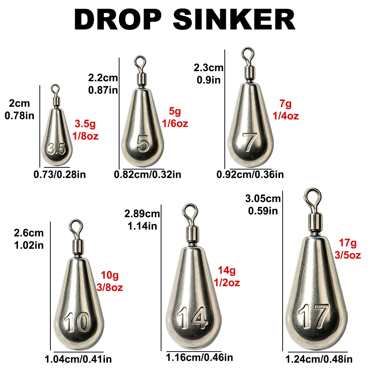 Fishing Weights 3.5-10g Swivel Sinkers Column & Drop Alloy Tackle Rig Pesca for Freshwater Saltwater 5-30Pcs Lure Accessories