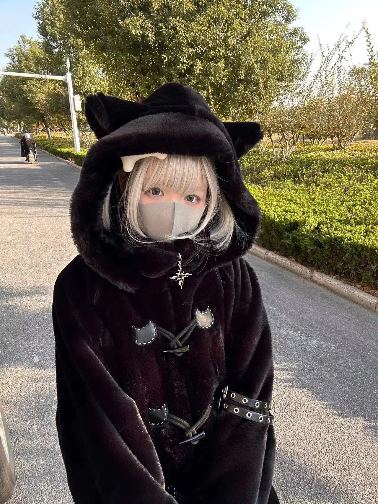 Lautaro Autumn Winter Oversized Soft Thick Warm White Faux Fur Hoodie Women with Bear Ears Horn Buttons Punk Style Fluffy Jacket
