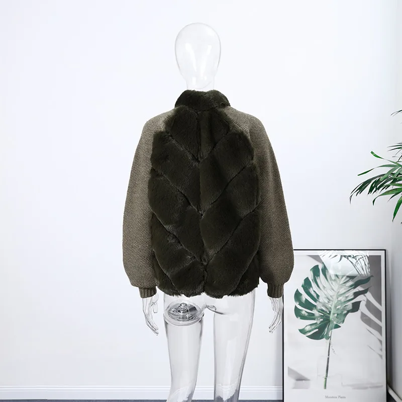 Street Faux Fur Patchwork Jacket Women Design Sense Long Sleeves Casual Female Coat 2025 Autumn Winter Lady Streetwear New