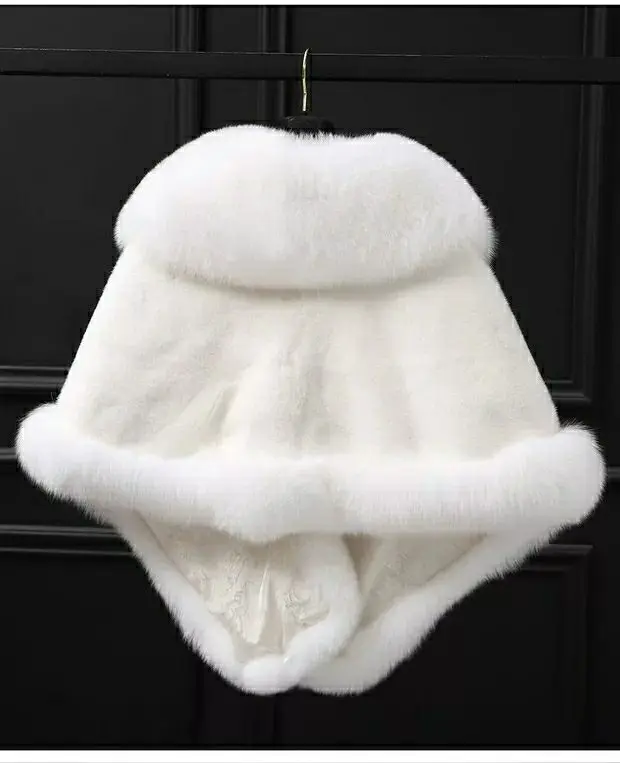 White Fur Shawl Jacket Women's 2026 Autumn Winter New Faux Mink Fox Fur Dress Cheongsam Cloak Coats Thicken Warm Short Outwear