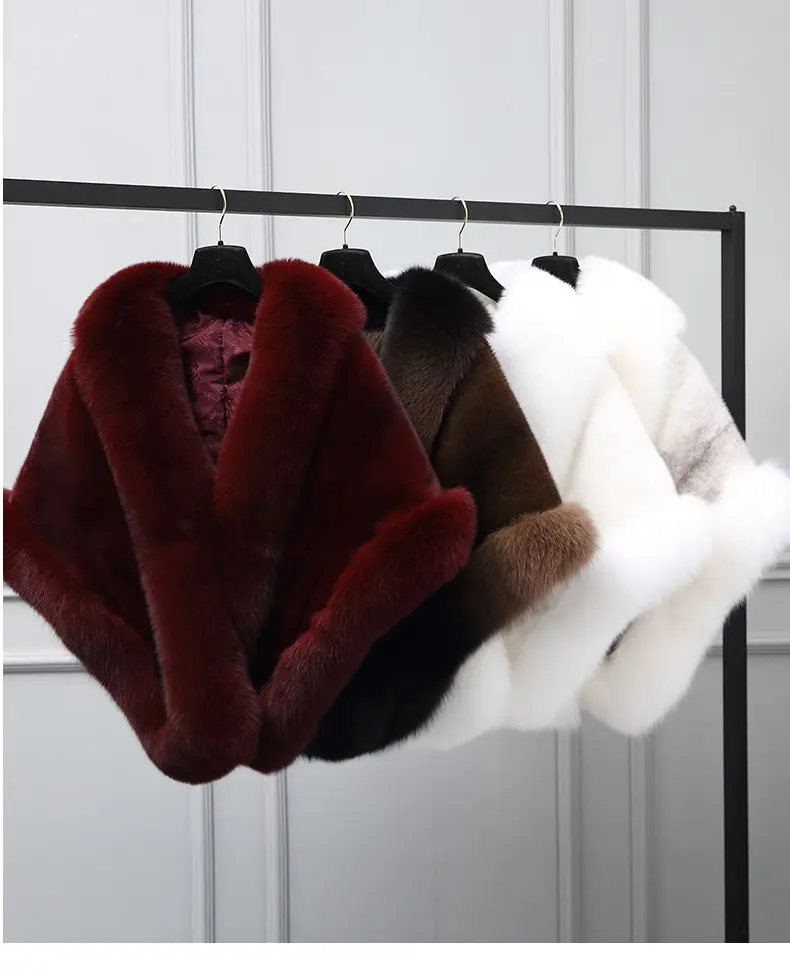 White Fur Shawl Jacket Women's 2026 Autumn Winter New Faux Mink Fox Fur Dress Cheongsam Cloak Coats Thicken Warm Short Outwear