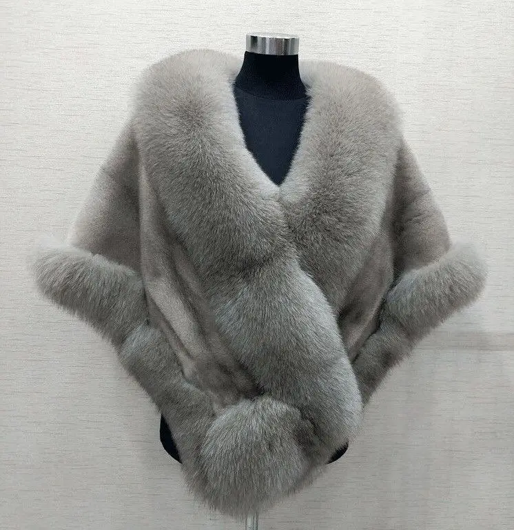 White Fur Shawl Jacket Women's 2026 Autumn Winter New Faux Mink Fox Fur Dress Cheongsam Cloak Coats Thicken Warm Short Outwear