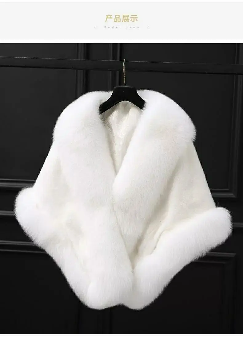 White Fur Shawl Jacket Women's 2026 Autumn Winter New Faux Mink Fox Fur Dress Cheongsam Cloak Coats Thicken Warm Short Outwear