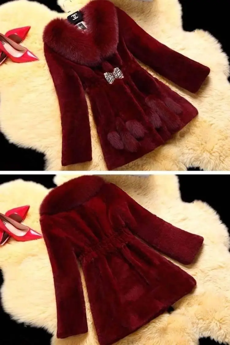 2026 Autumn/Winter New Imitation Fur Coat Middle Aged Mother Thicken Warm Fur Collar Coats Women's Medium Length Slim Overcoat