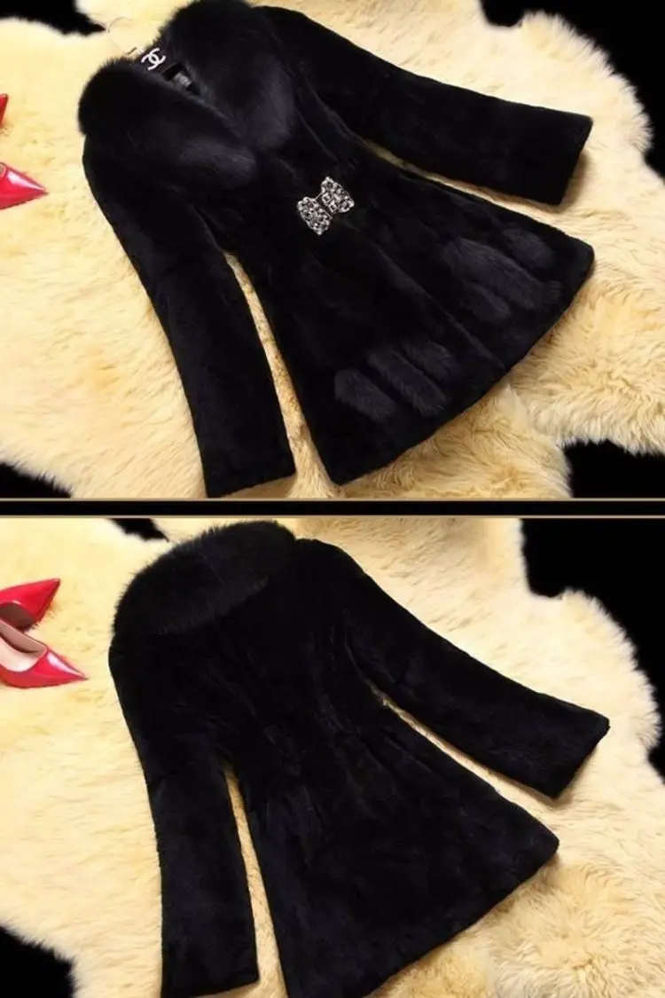 2026 Autumn/Winter New Imitation Fur Coat Middle Aged Mother Thicken Warm Fur Collar Coats Women's Medium Length Slim Overcoat