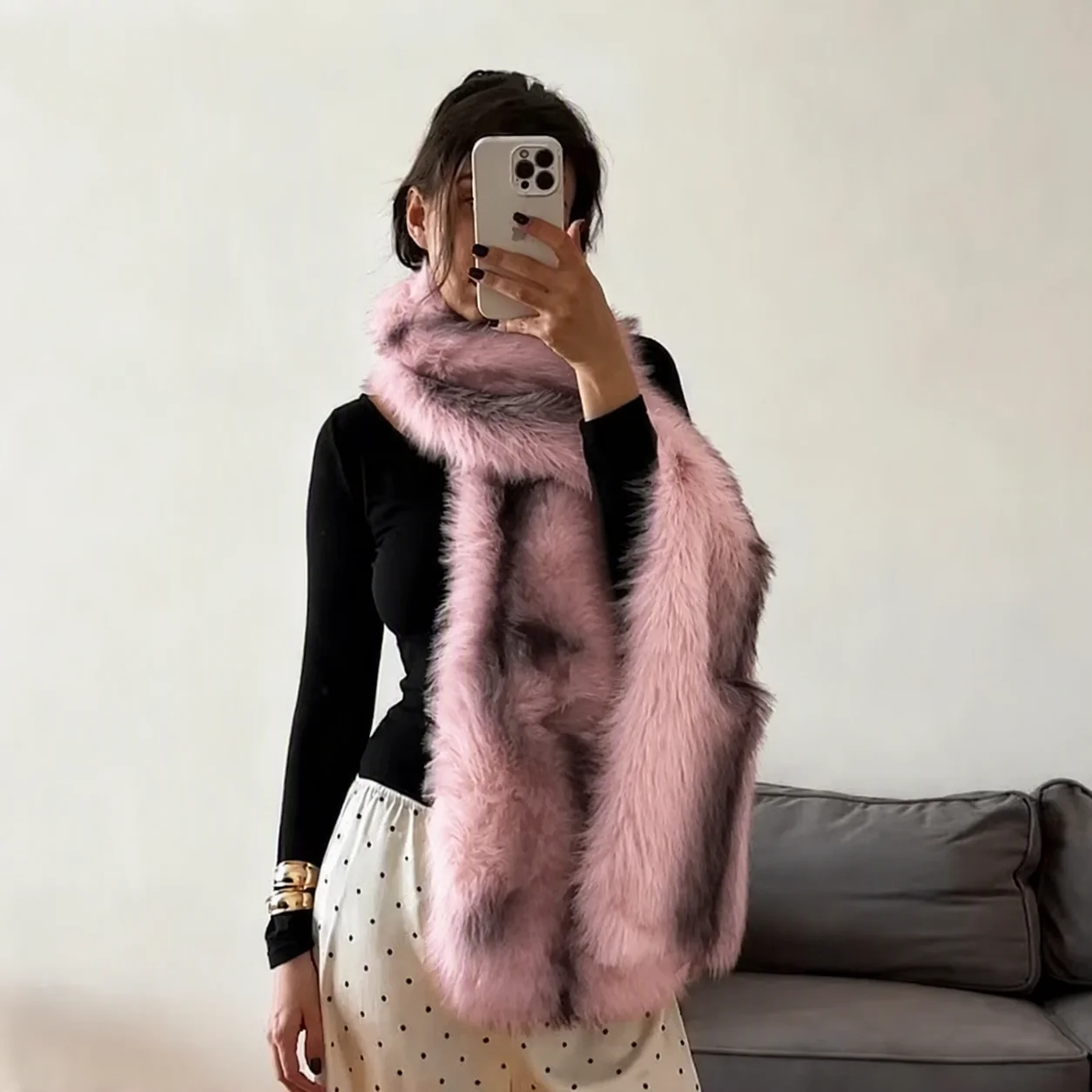 PUAL 2026 Brand Fashion Faux Fur Scarf for Woman Autumn Winter Fluffy Striped Eco Fox Fur Neckerchief Luxury Shawl Scarves