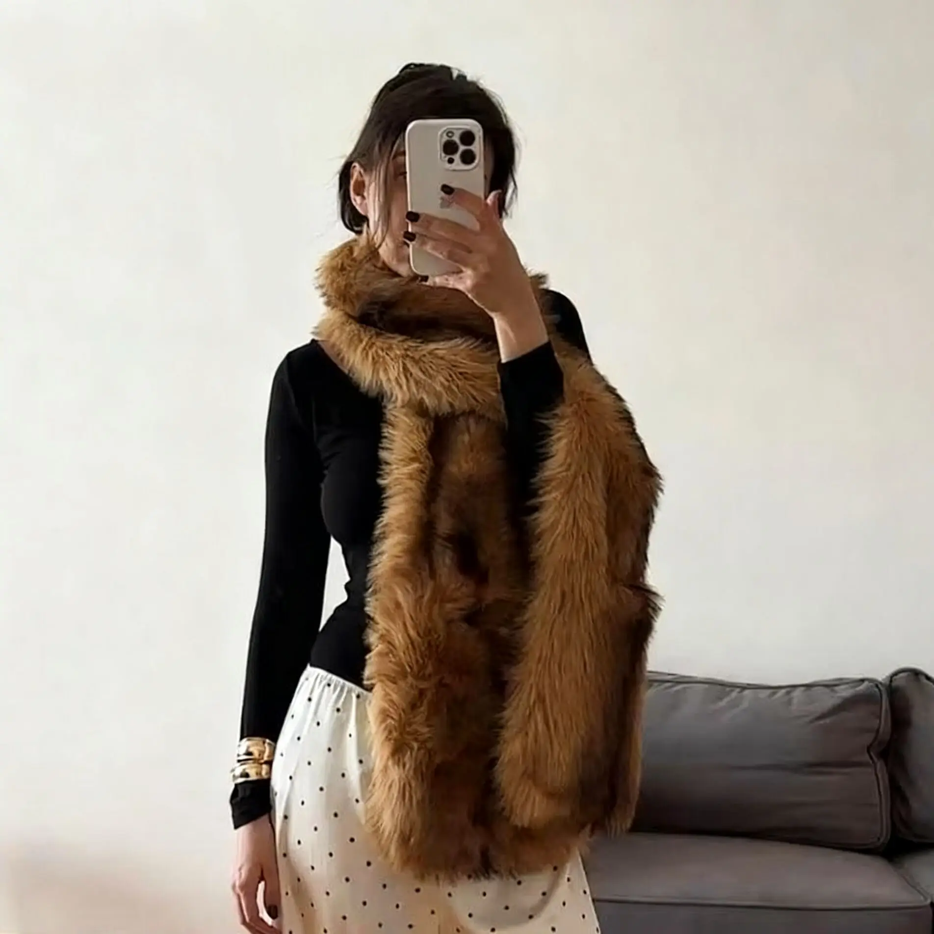 PUAL 2026 Brand Fashion Faux Fur Scarf for Woman Autumn Winter Fluffy Striped Eco Fox Fur Neckerchief Luxury Shawl Scarves