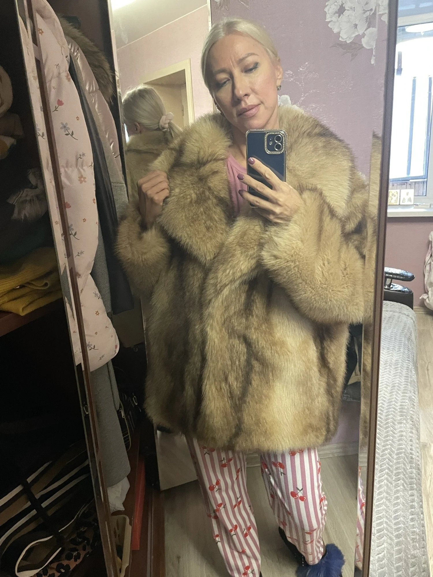PUAL Luxury Brand Fashion Women Yellow Striped Faux Fur Jacket Coat Chic Girls 2025 Winter Oversized Warm Outerwear Overcoat
