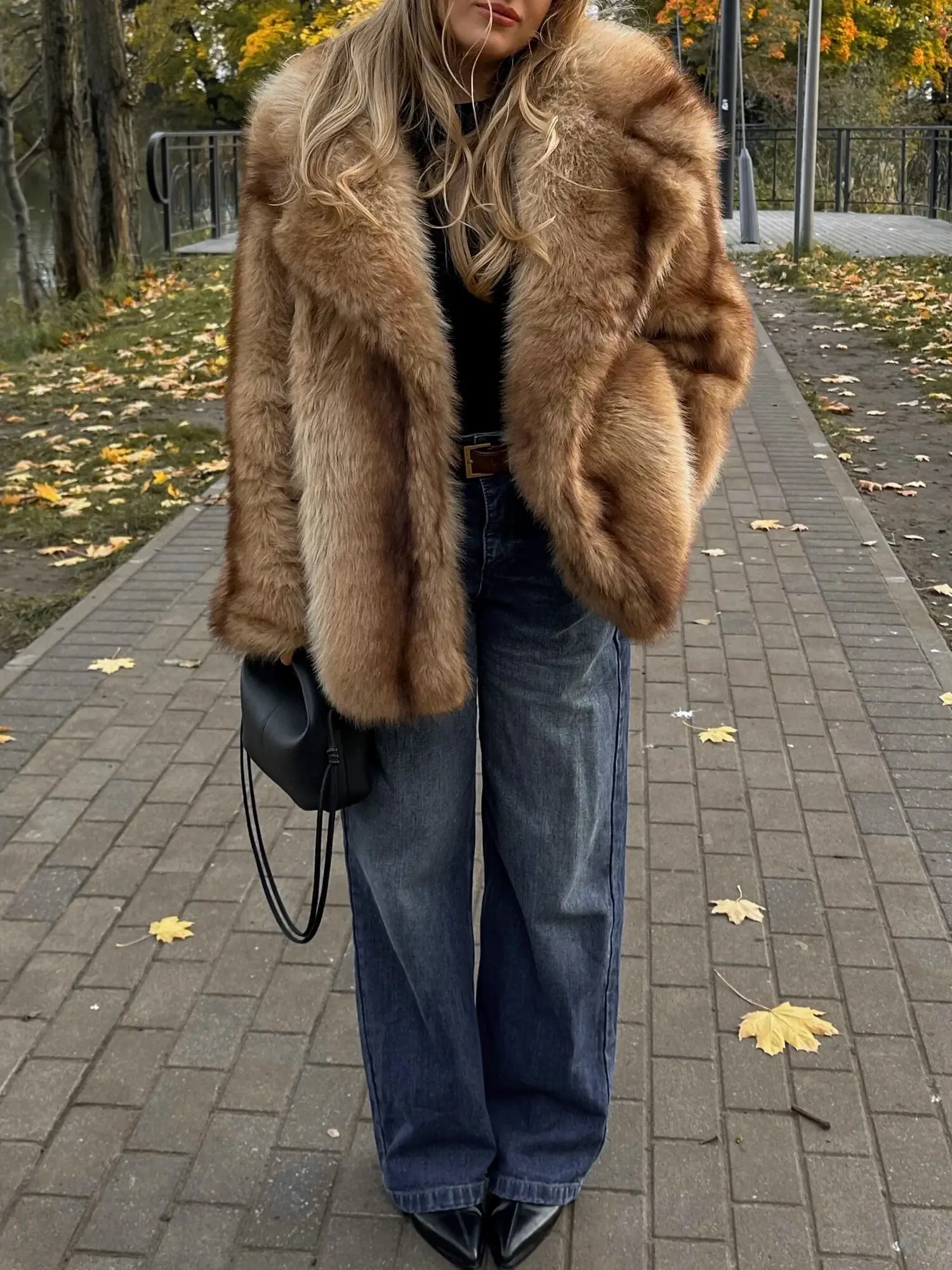 PUAL Luxury Brand Fashion Women Yellow Striped Faux Fur Jacket Coat Chic Girls 2025 Winter Oversized Warm Outerwear Overcoat