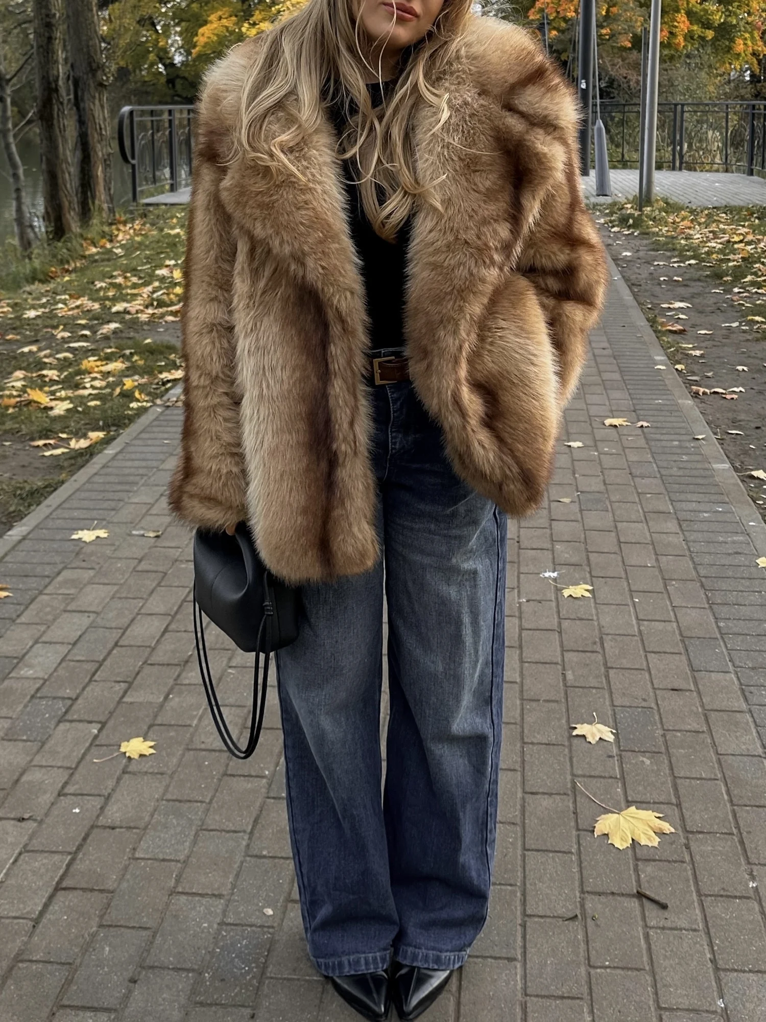 PUAL Luxury Brand Fashion Women Yellow Striped Faux Fur Jacket Coat Chic Girls 2025 Winter Oversized Warm Outerwear Overcoat