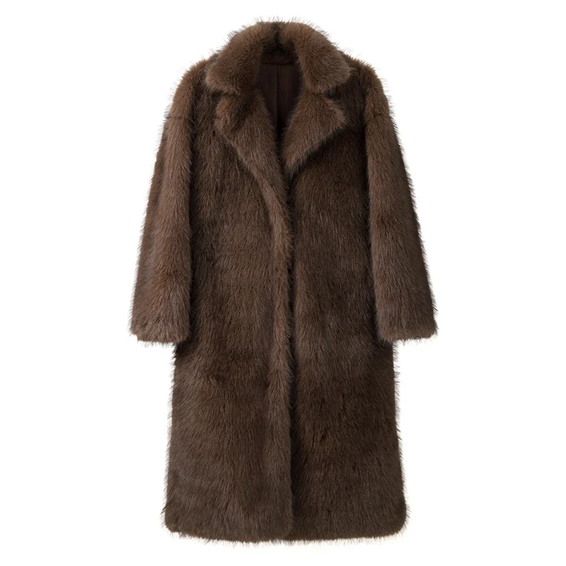 Neo Mint Winter Warm Fluffy Gradient Eco Fur Jacket Women Luxury Long Faux Fox Fur Coat Street Furry Outerwear Overcoat