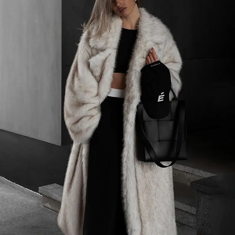 Neo Mint Winter Warm Fluffy Gradient Eco Fur Jacket Women Luxury Long Faux Fox Fur Coat Street Furry Outerwear Overcoat