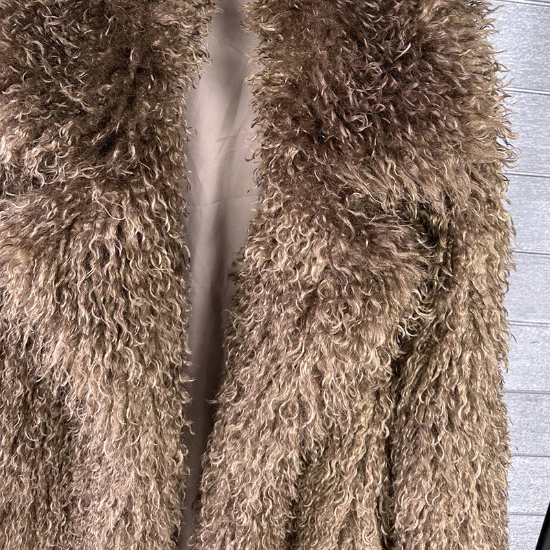 DEAT 2026 Autumn Winter New Fashion Beach Wool Faux Fur Coat For Women Suit Collar Solid Color Long Overcoat Female 11A07448