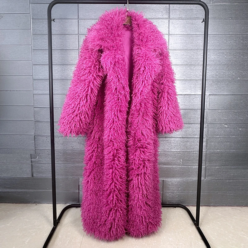 DEAT 2026 Autumn Winter New Fashion Beach Wool Faux Fur Coat For Women Suit Collar Solid Color Long Overcoat Female 11A07448