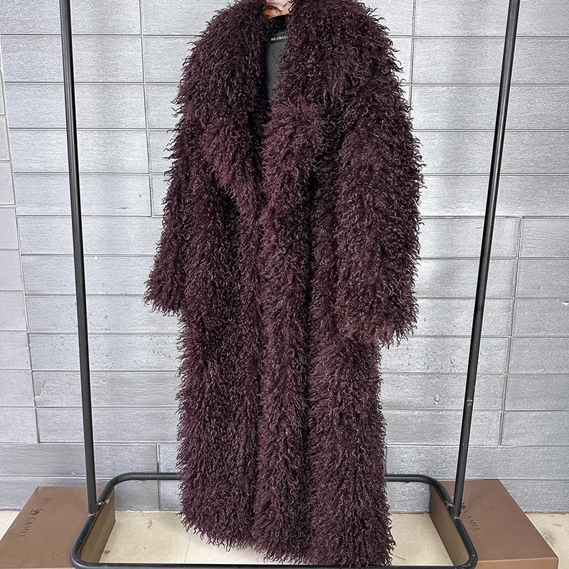 DEAT 2026 Autumn Winter New Fashion Beach Wool Faux Fur Coat For Women Suit Collar Solid Color Long Overcoat Female 11A07448
