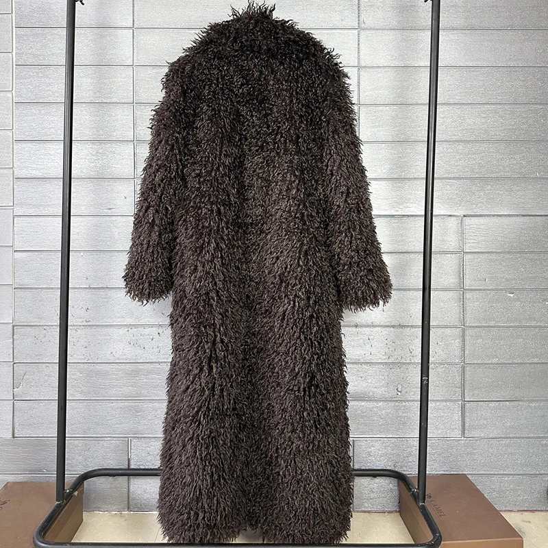 DEAT 2026 Autumn Winter New Fashion Beach Wool Faux Fur Coat For Women Suit Collar Solid Color Long Overcoat Female 11A07448