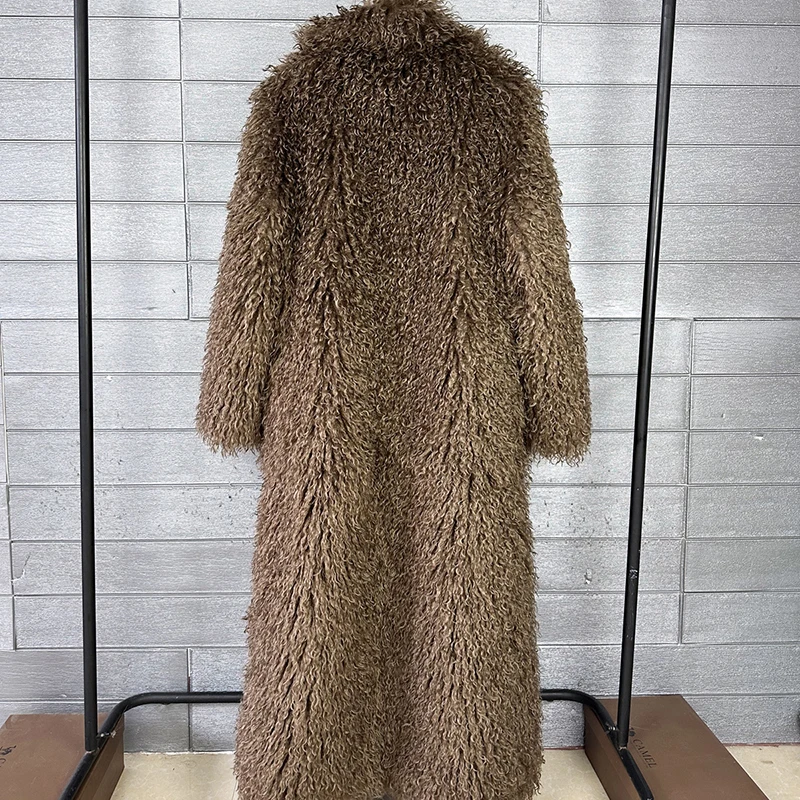 DEAT 2026 Autumn Winter New Fashion Beach Wool Faux Fur Coat For Women Suit Collar Solid Color Long Overcoat Female 11A07448