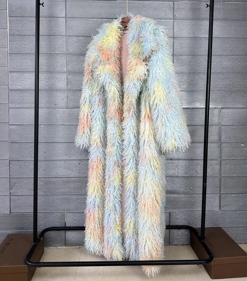 DEAT 2026 Autumn Winter New Fashion Beach Wool Faux Fur Coat For Women Suit Collar Solid Color Long Overcoat Female 11A07448