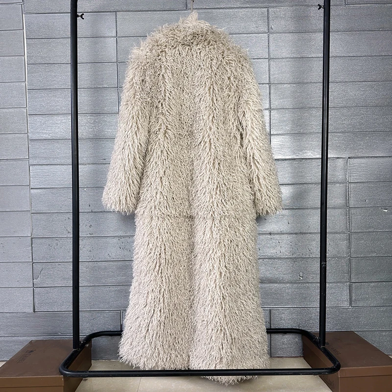 DEAT 2026 Autumn Winter New Fashion Beach Wool Faux Fur Coat For Women Suit Collar Solid Color Long Overcoat Female 11A07448