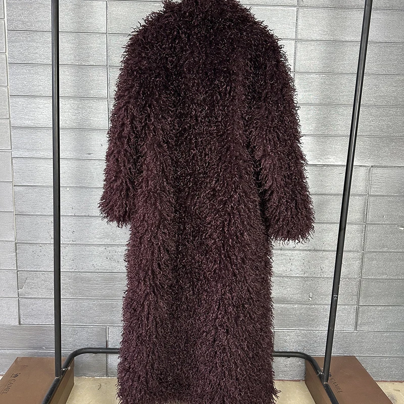 DEAT 2026 Autumn Winter New Fashion Beach Wool Faux Fur Coat For Women Suit Collar Solid Color Long Overcoat Female 11A07448