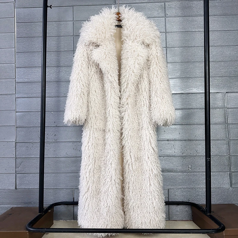 DEAT 2026 Autumn Winter New Fashion Beach Wool Faux Fur Coat For Women Suit Collar Solid Color Long Overcoat Female 11A07448