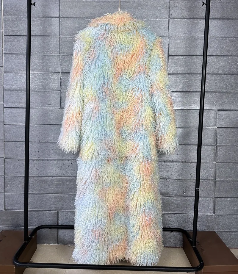 DEAT 2026 Autumn Winter New Fashion Beach Wool Faux Fur Coat For Women Suit Collar Solid Color Long Overcoat Female 11A07448