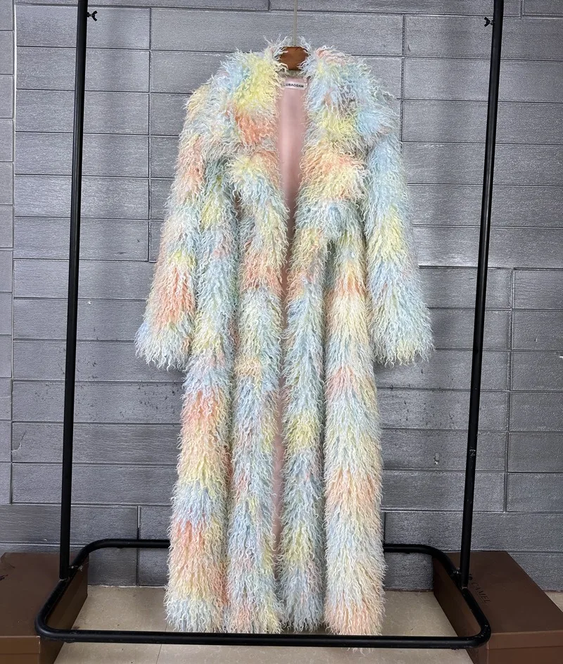 DEAT 2026 Autumn Winter New Fashion Beach Wool Faux Fur Coat For Women Suit Collar Solid Color Long Overcoat Female 11A07448