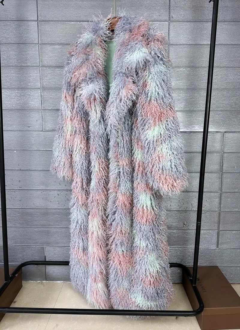 DEAT 2026 Autumn Winter New Fashion Beach Wool Faux Fur Coat For Women Suit Collar Solid Color Long Overcoat Female 11A07448