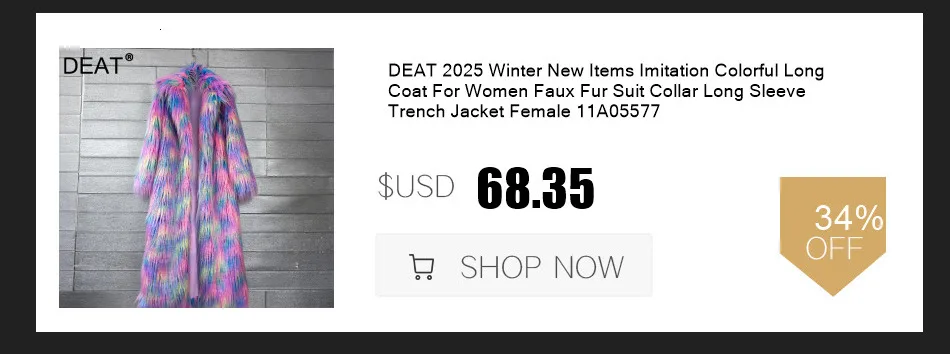 DEAT 2026 Autumn Winter New Fashion Beach Wool Faux Fur Coat For Women Suit Collar Solid Color Long Overcoat Female 11A07448