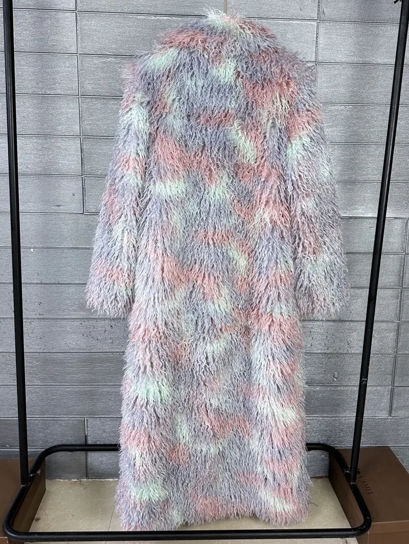 DEAT 2026 Autumn Winter New Fashion Beach Wool Faux Fur Coat For Women Suit Collar Solid Color Long Overcoat Female 11A07448