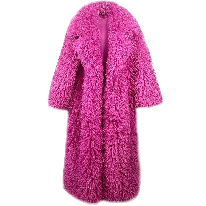 DEAT 2026 Autumn Winter New Fashion Beach Wool Faux Fur Coat For Women Suit Collar Solid Color Long Overcoat Female 11A07448
