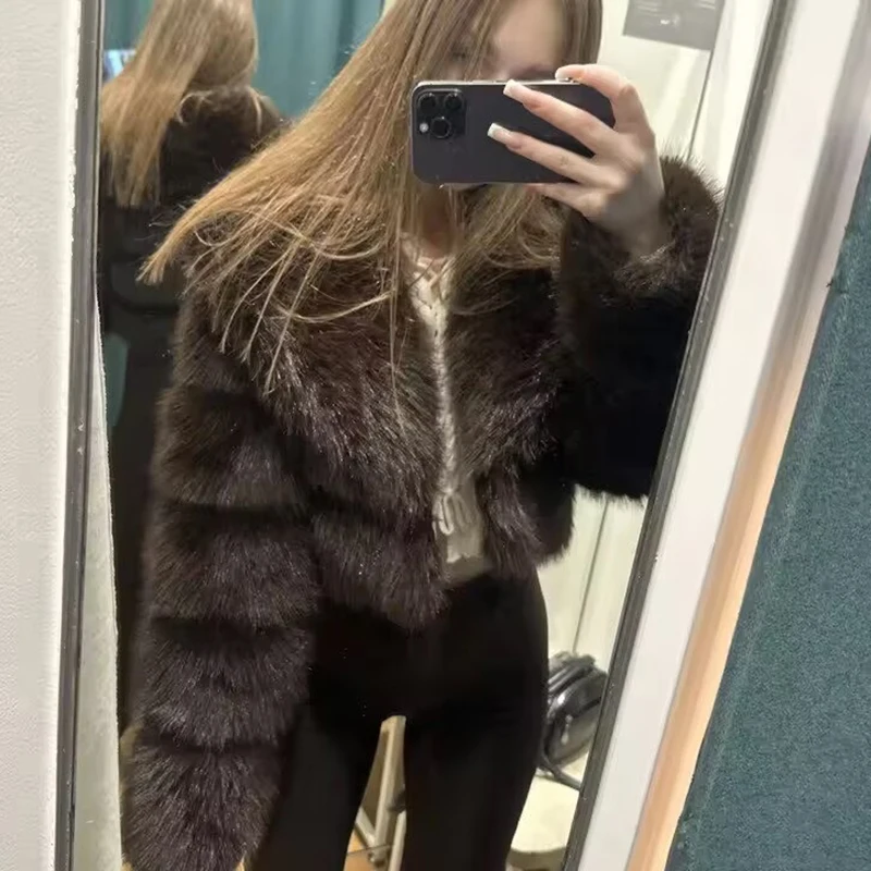 ZADORIN Trend Fur Top New Cropped Faux Fur Coat Woman Clothing Furry Faux Fur Jacket Winter Coats for Woman Outerwears Top Mujer