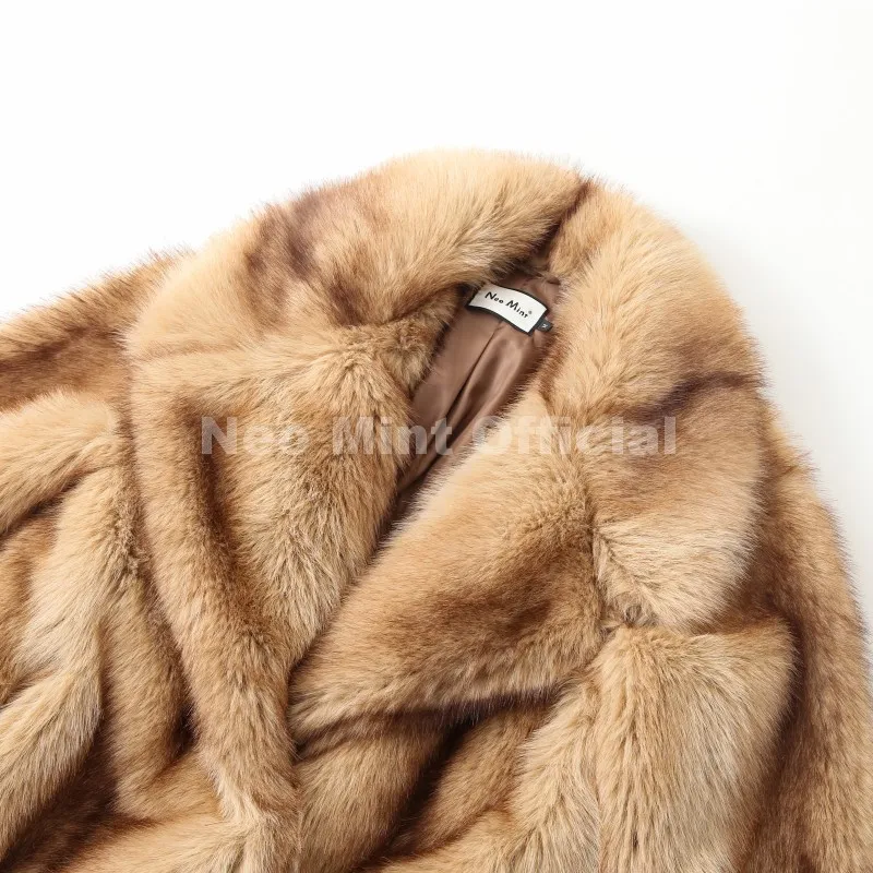 Neo Mint Luxury Brand Fashion Women Yellow Striped Faux Fur Jacket Coat Chic Girls 2025 Winter Oversized Warm Outerwear Overcoat