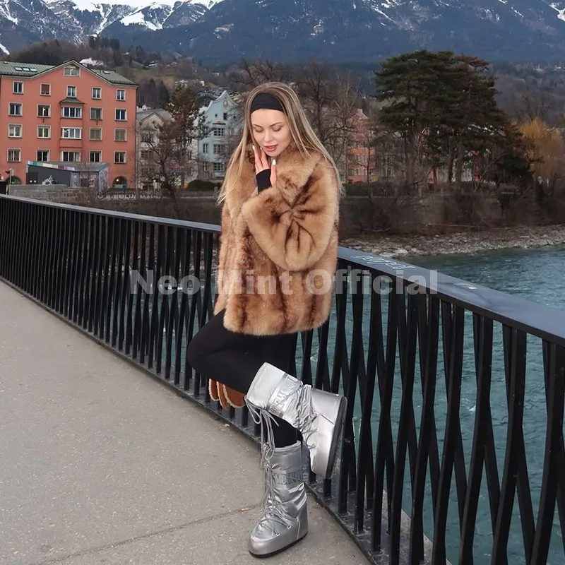 Neo Mint Luxury Brand Fashion Women Yellow Striped Faux Fur Jacket Coat Chic Girls 2025 Winter Oversized Warm Outerwear Overcoat