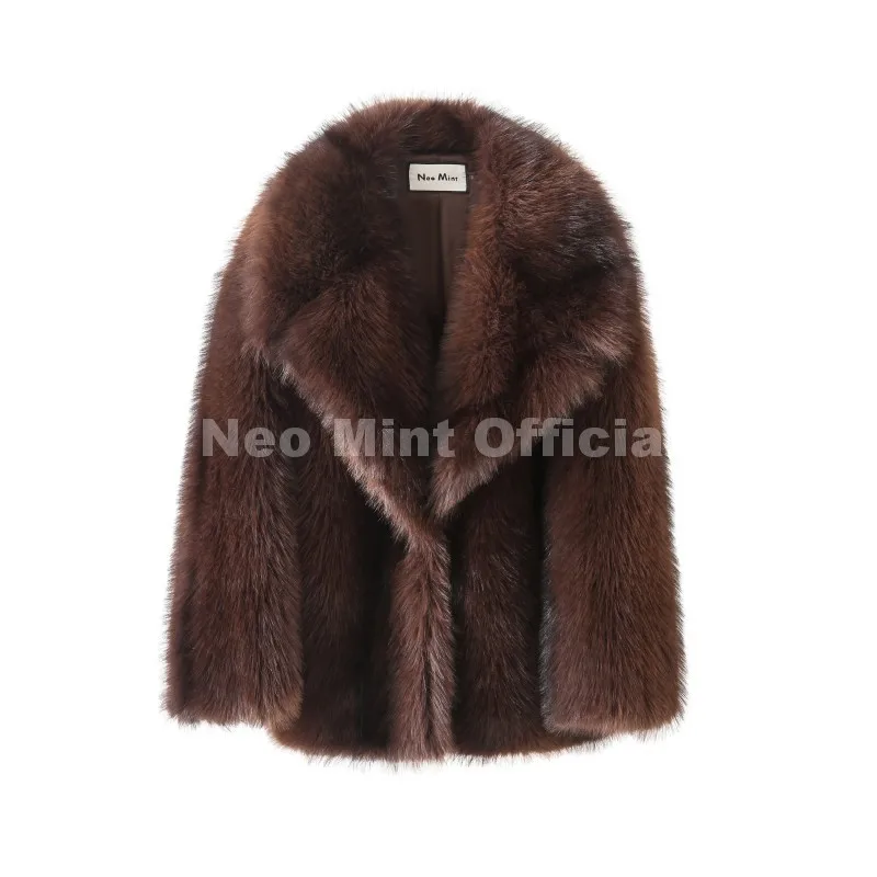 Neo Mint Luxury Brand Fashion Women Yellow Striped Faux Fur Jacket Coat Chic Girls 2025 Winter Oversized Warm Outerwear Overcoat