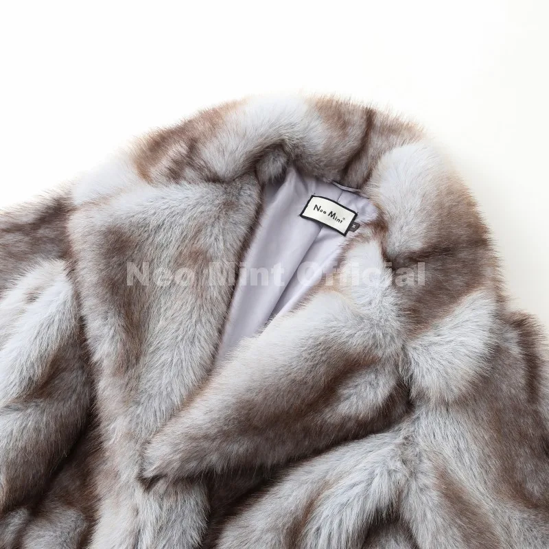 Neo Mint Luxury Brand Fashion Women Yellow Striped Faux Fur Jacket Coat Chic Girls 2025 Winter Oversized Warm Outerwear Overcoat