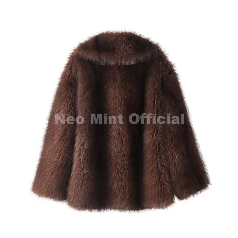 Neo Mint Luxury Brand Fashion Women Yellow Striped Faux Fur Jacket Coat Chic Girls 2025 Winter Oversized Warm Outerwear Overcoat