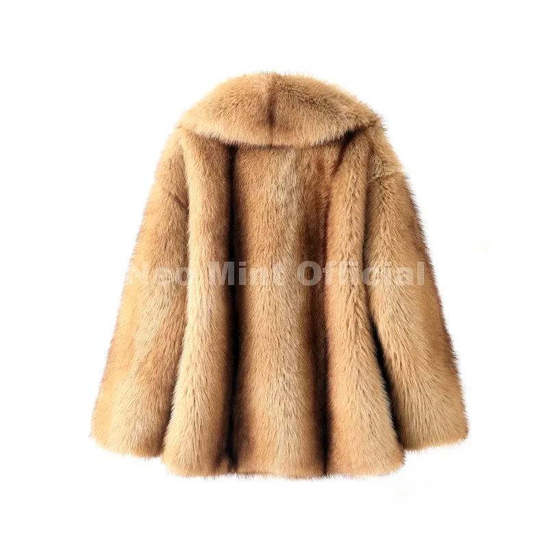Neo Mint Luxury Brand Fashion Women Yellow Striped Faux Fur Jacket Coat Chic Girls 2025 Winter Oversized Warm Outerwear Overcoat