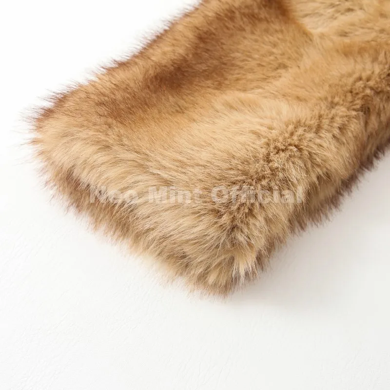 Neo Mint Luxury Brand Fashion Women Yellow Striped Faux Fur Jacket Coat Chic Girls 2025 Winter Oversized Warm Outerwear Overcoat
