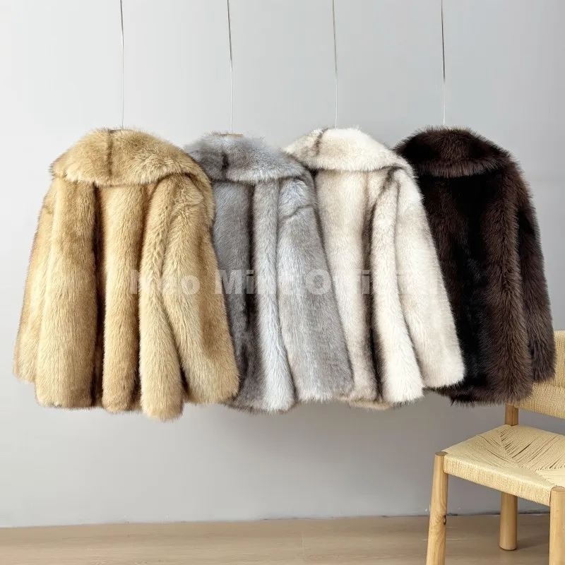 Neo Mint Luxury Brand Fashion Women Yellow Striped Faux Fur Jacket Coat Chic Girls 2025 Winter Oversized Warm Outerwear Overcoat